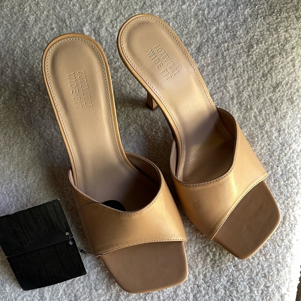 Forever 21 Tan Wide-Fit Slide Heels